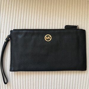 Michael Kors Black Clutch with Gold Logo